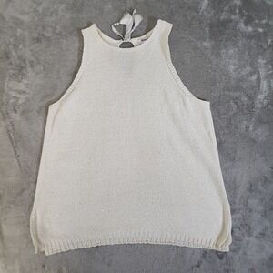 Tommy Bahama Top‎ Women's XL White Woven Key Hole Back Tassel Tie Casual